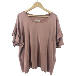 Current/Elliott T-Shirt Womens 3 Pink Burlwood The Ruffle Roadie Tee Cotton USA